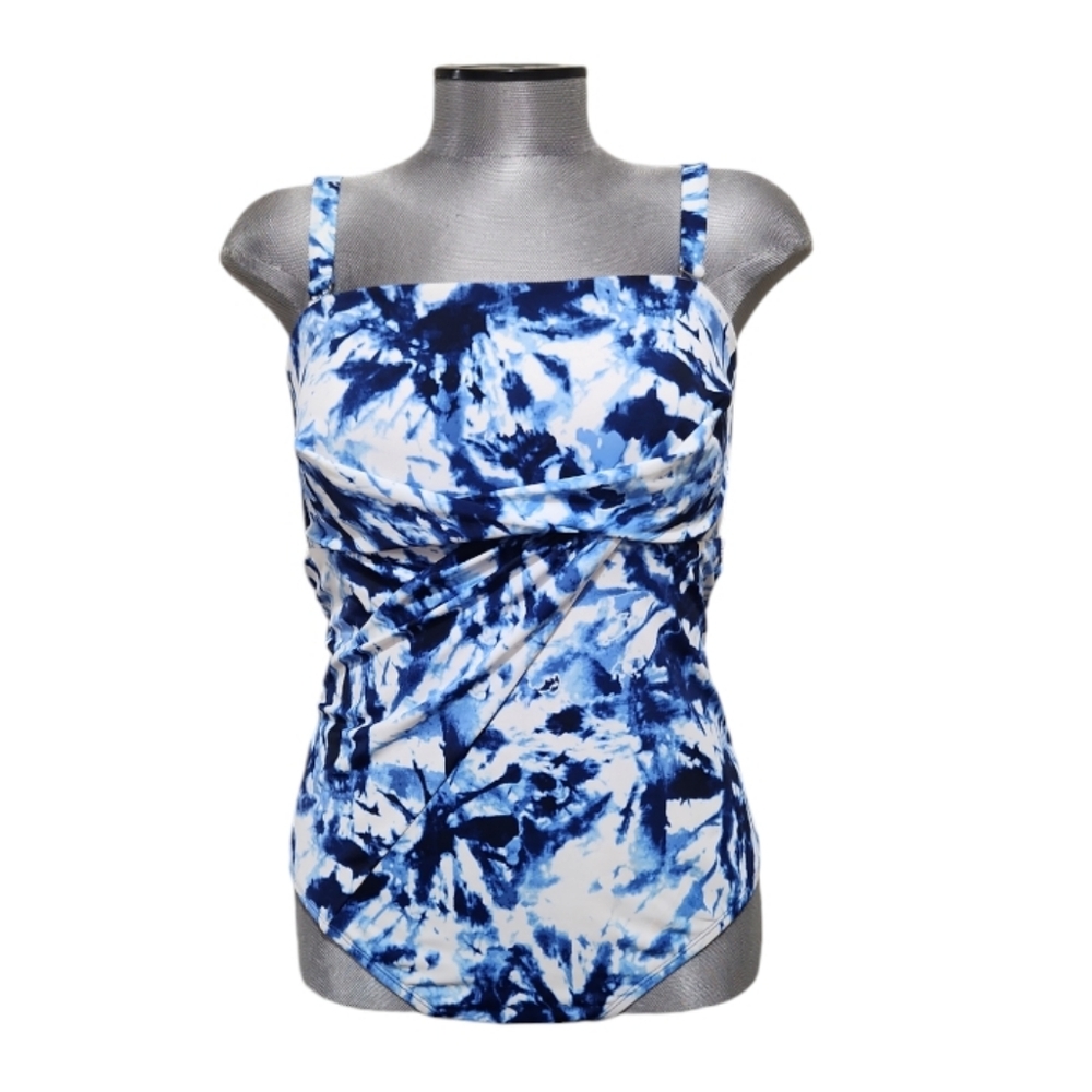 Evri Womens Blue White Tie Dye Skylar One Piece Swimsuit (0X)